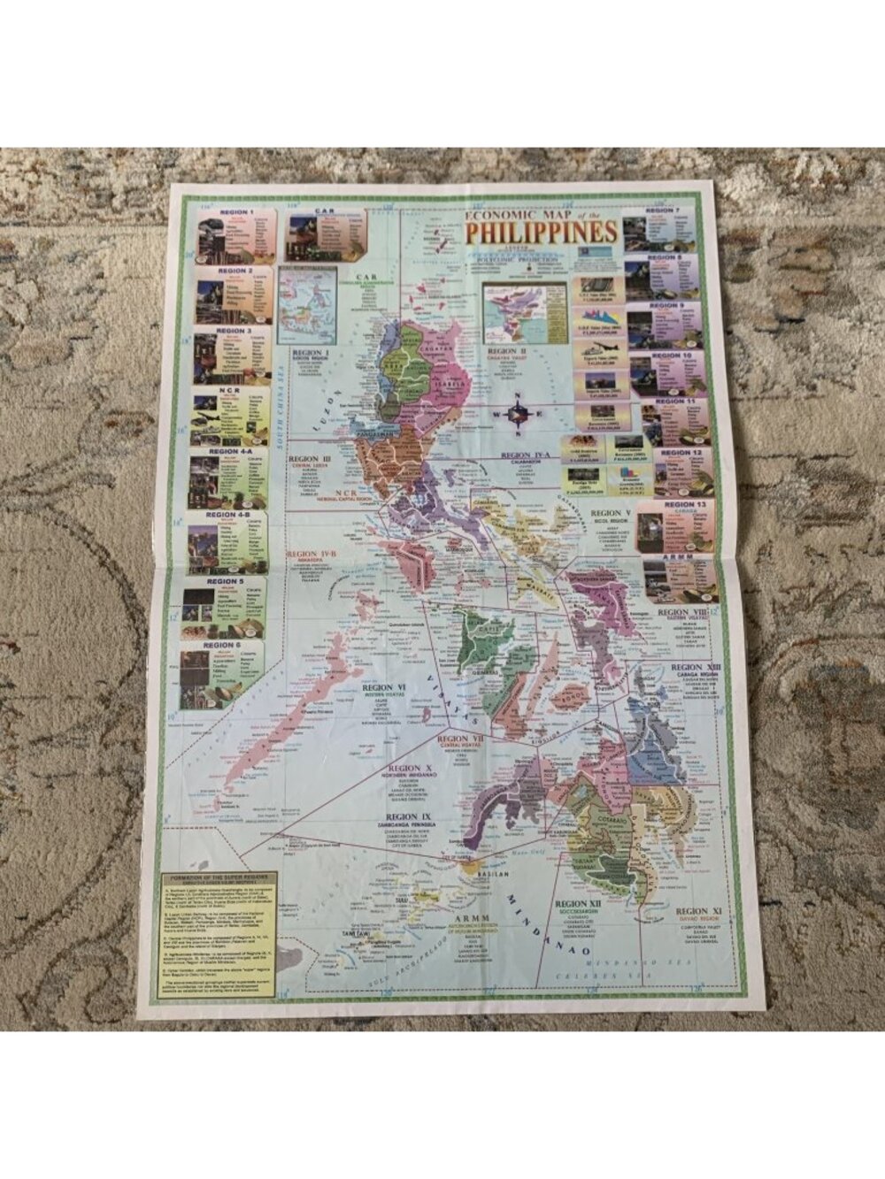 Philippines Economic Map National Economy Double Sided Laminated 2008 Vintage